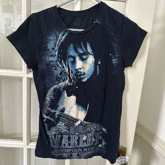 Vintage Y2K  Bob Marley T-Shirt Tee Blue Women's Large Redemption Song - Picture 1 of 11
